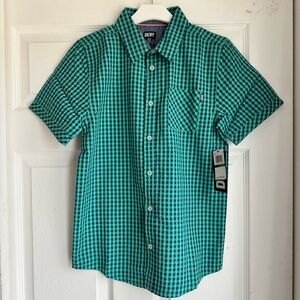 DKNY Boys Green and Navy Plaid Button Down Shirt
